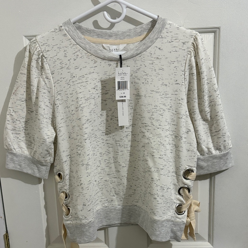 Nicole Miller Cream and Gray Lace-Up Sweatshirt-NWT